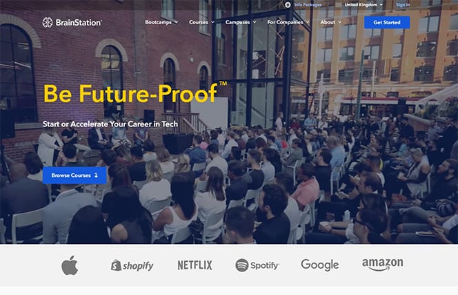 An image featuring BrainStation bootcamp website screenshot