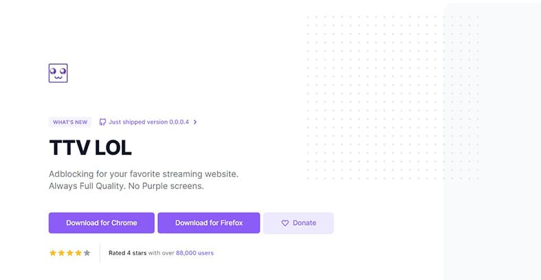 An image featuring TTV LOL ad blocker website homepage