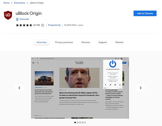 An image featuring uBlock Origin extension screenshot