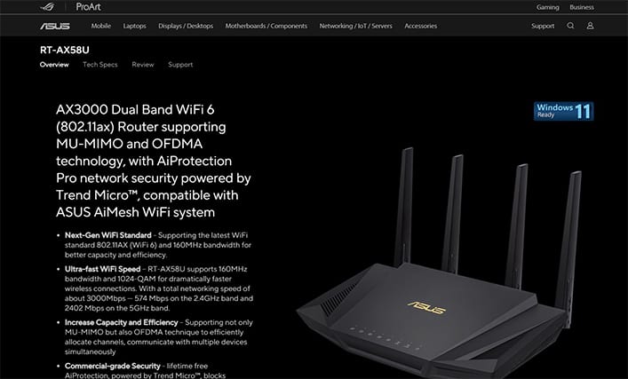 An image featuring Asus RT AX58U Router website screenshot