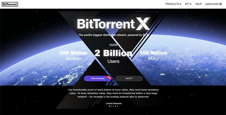 An image featuring the official BitTorrent website homepage screenshot