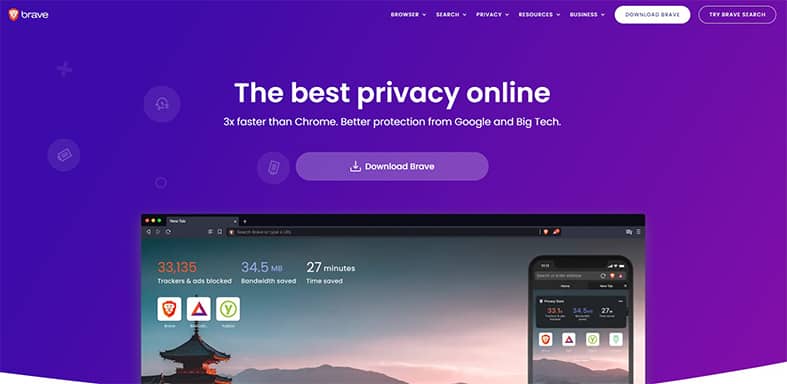 An image featuring Brave browser homepage