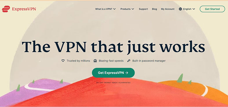 An image featuring the official ExpressVPN homepage website screenshot