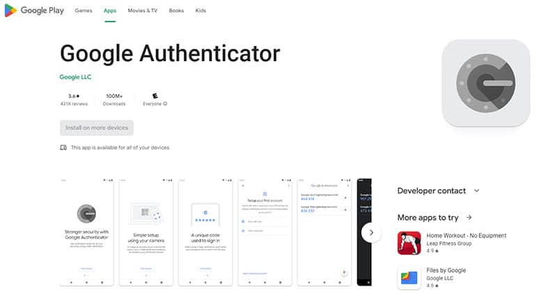 An image featuring Google Authenticator screenshot from Google Play store