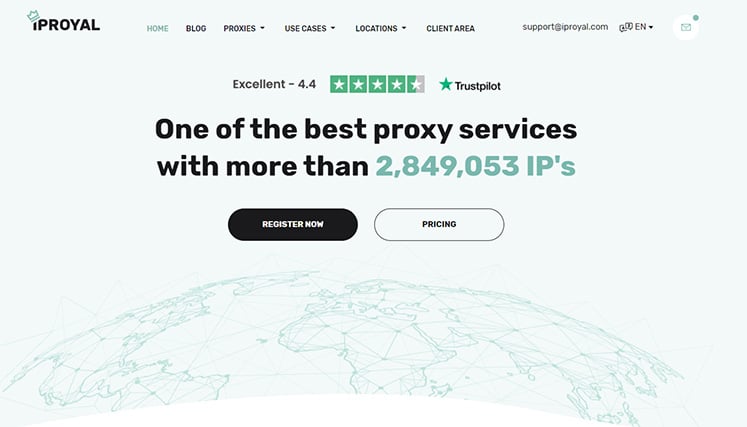 An image featuring IPRoyal proxy website homepage screenshot