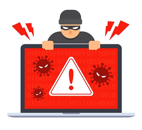 An image featuring a hacker accessing a laptop representing inadequate comprehensive protection antivirus concept