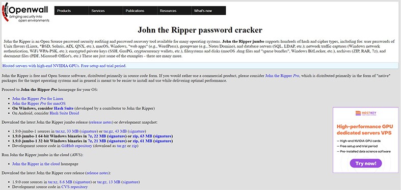 An image featuring John The Ripper password cracker