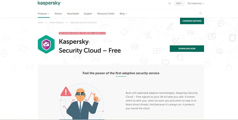 An image featuring kaspersky security cloud free website