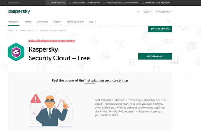 An image featuring Kaspersky Security Cloud Free website