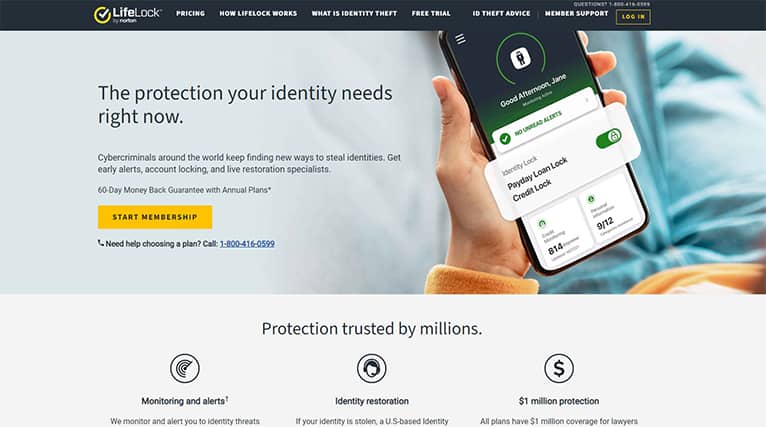 An image featuring LifeLock website homepage