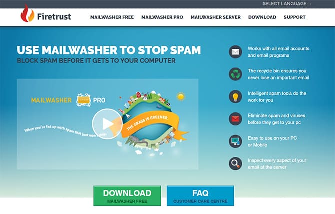 An image featuring the MailWasher website homepage