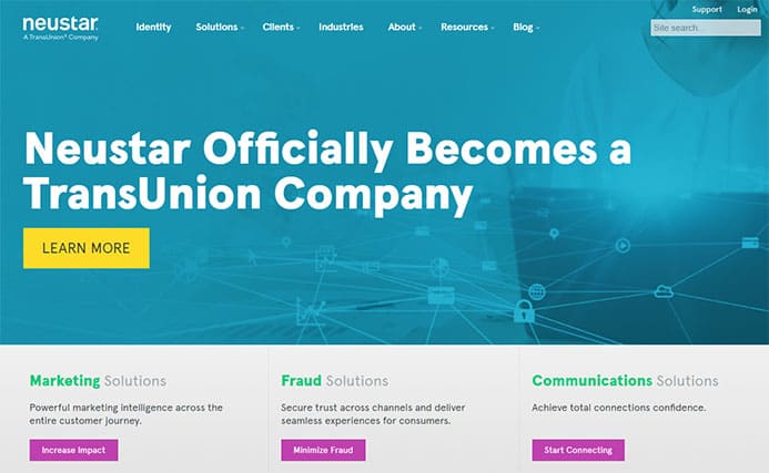 An image featuring the official Neustar website homepage screenshot