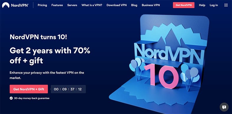 An image featuring the NordVPN website homepage