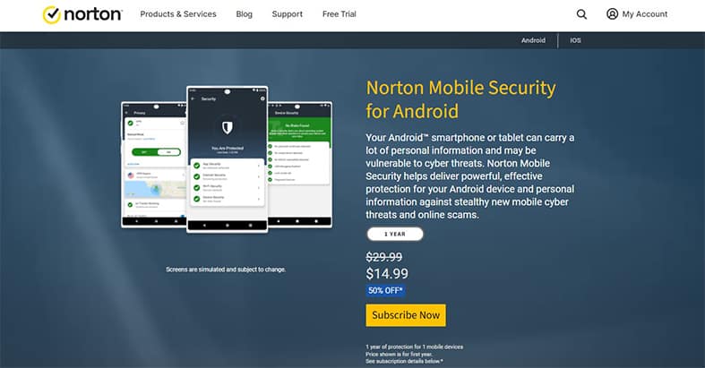 An image featuring the Norton mobile security website screenshot