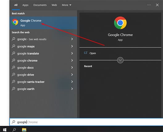 An image featuring opening Google Chrome on Windows 10 screenshot