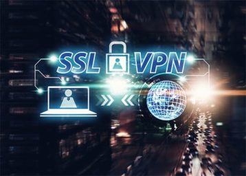 An image featuring SSL VPN text and a laptop that has secure SSL VPN connection on it concept
