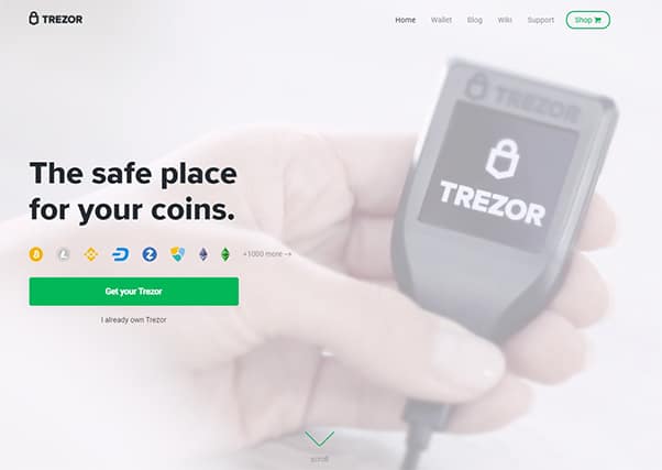 An image featuring Trezor Model website screenshot