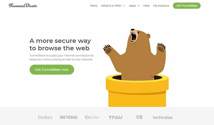 An image featuring TunnelBear VPN homepage