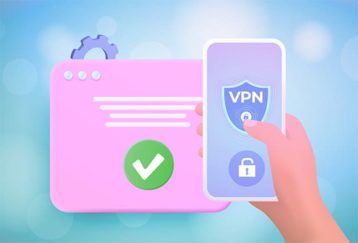 ภาพที่มีการป้องกัน VPN และความปลอดภัยบนเว็บเบราว์เซอร์และแนวคิดโทรศัพท์มือถือ