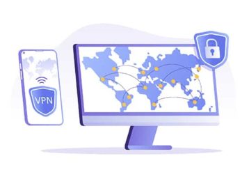 An image featuring a VPN service on PC and mobile phone concept
