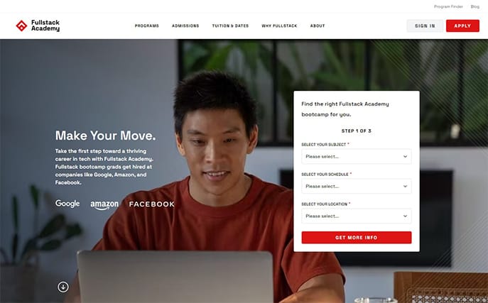 An image featuring Fullstack Academy bootcamp website screenshot