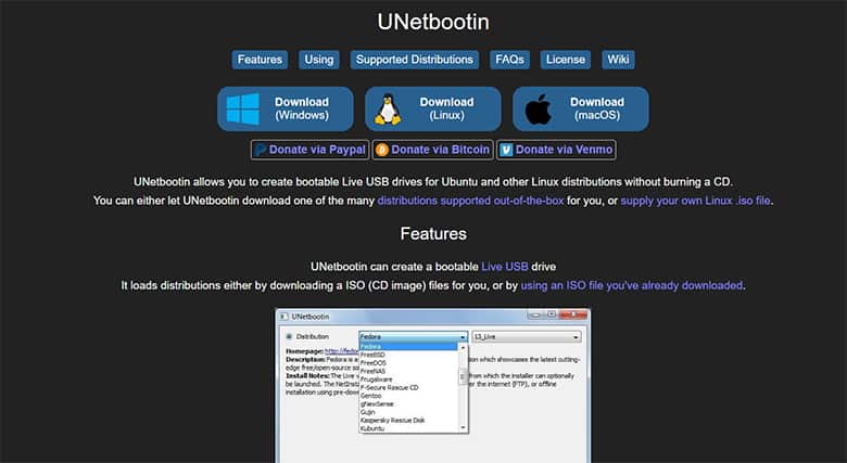 An image featuring UNetBootin website homepage