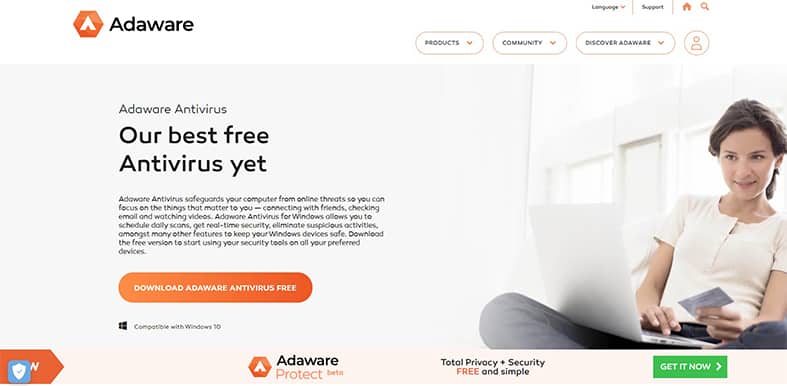 An image featuring Adaware antivirus free website