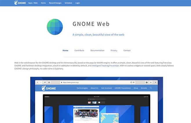 An image featuring Gnome Web Epiphany web browser homepage