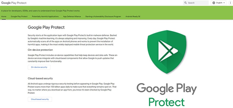 An image featuring the Google Play Protect website screenshot