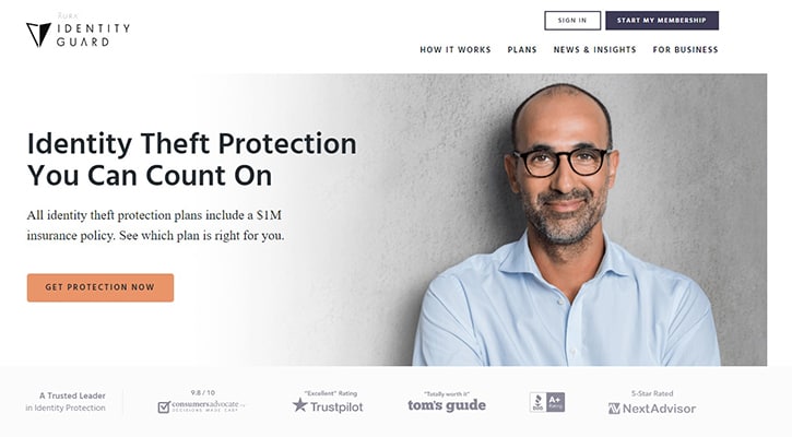 An image featuring Identity Guard website homepage