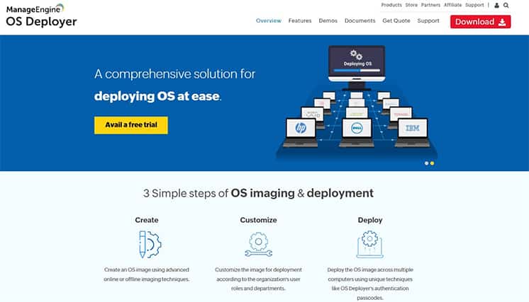 An image featuring ManageEngine OS Deployer website