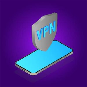 An image featuring a secure VPN logo above mobile phone concept