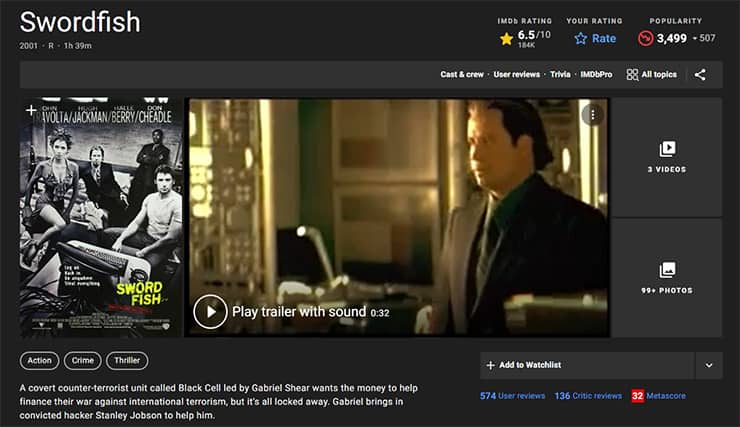 An image featuring Swordfish IMDb screenshot