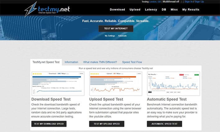 An image featuring TestMy net website screenshot