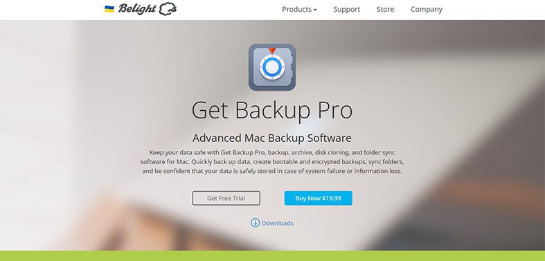 An image featuring the Get Backup Pro backup software website homepage screenshot