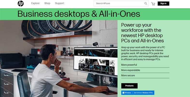 An image featuring HP Premium Business Deskop Computer website screenshot