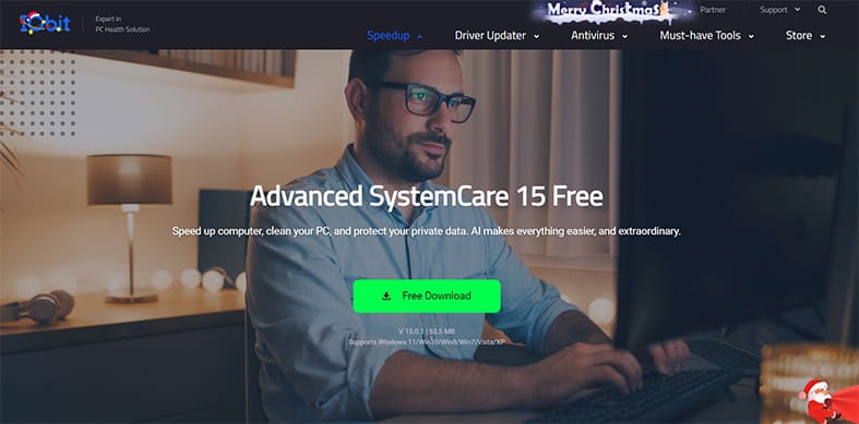 An image featuring IObit Advanced SystemCare Free website screenshot