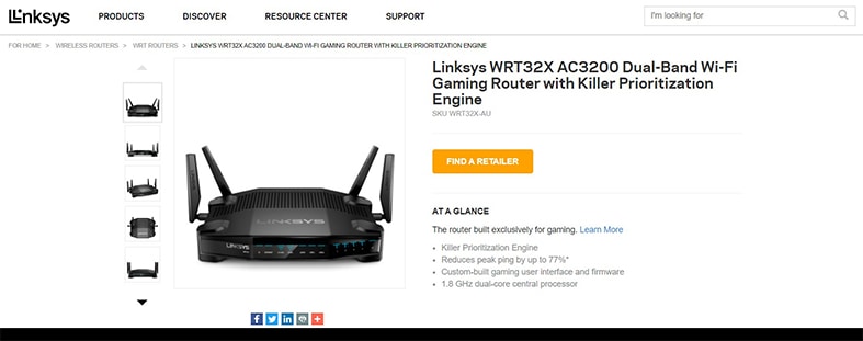 An image featuring Linksys WRT32X Gaming Router website screenshot