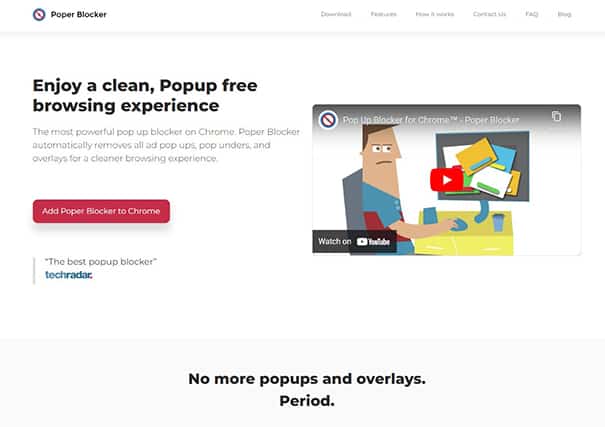 An image featuring Poper Blocker website screenshot