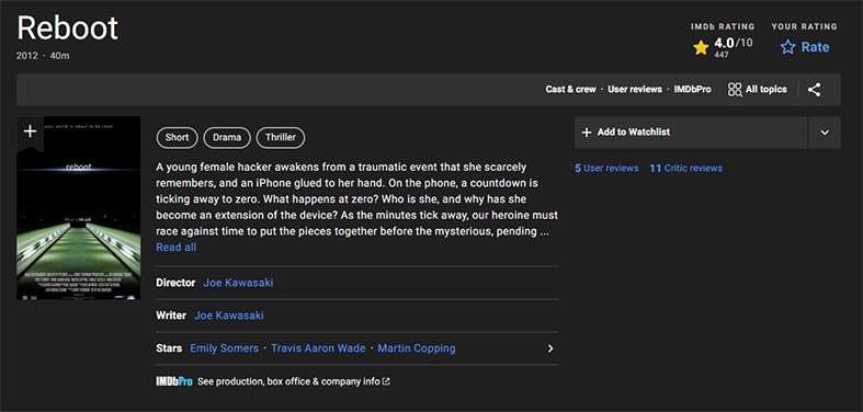 An image featuring Reboot IMDb screenshot
