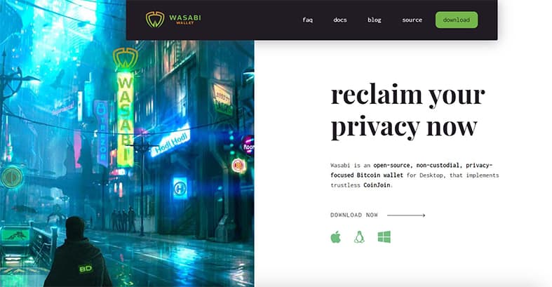 An image featuring Wasabi wallet website screenshot