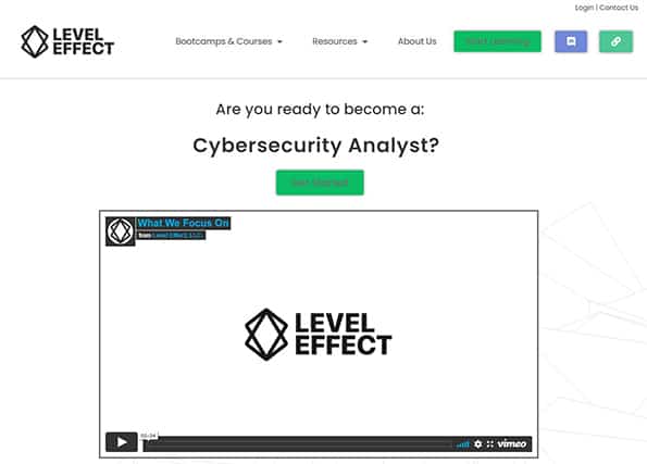 An image featuring Level Effect bootcamp website screenshot