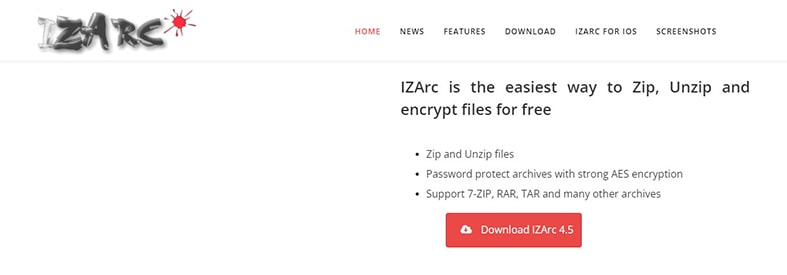An image featuring the IZArc website homepage screenshot