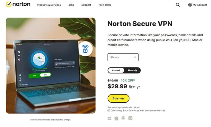 An image featuring Norton Secure VPN website screenshot