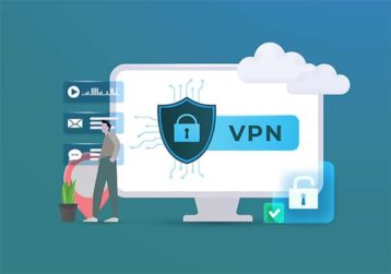An image featuring a person having a secure VPN on his desktop concept