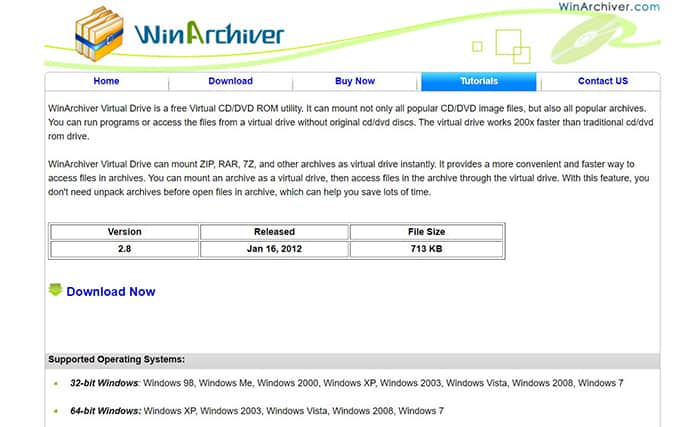 An image featuring WinArchiver website homepage screenshot