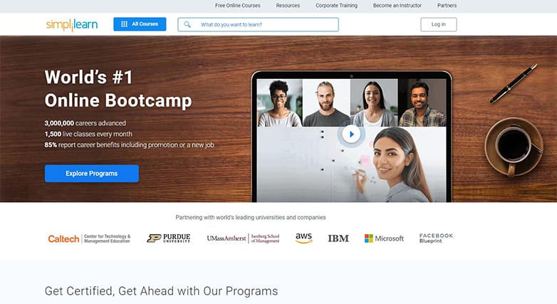 An image featuring Simplilearn bootcamp website screenshot