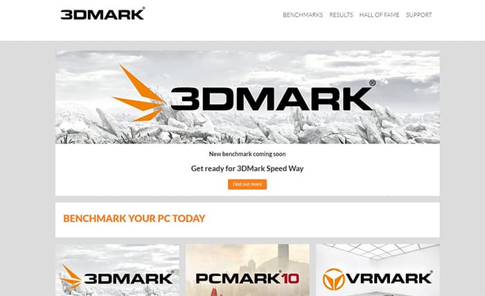 An image featuring 3DMark website homepage