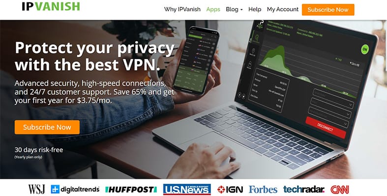An image featuring IPVanish homepage