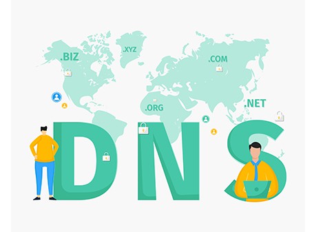 An image featuring two people standing with a safe DNS server connection concept